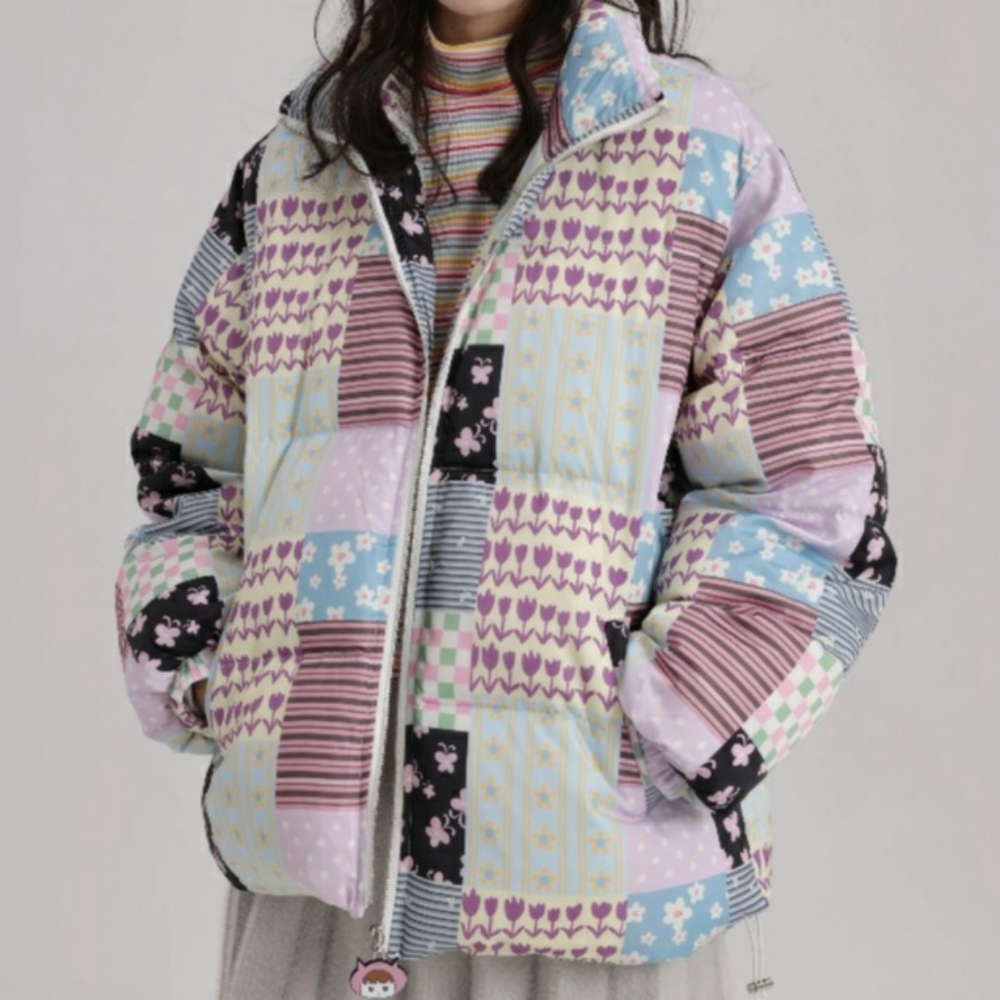 HAPPY GUEST PUFFER COAT STITCH PATCHWORK QUILT MULTICOLORED SIZE M